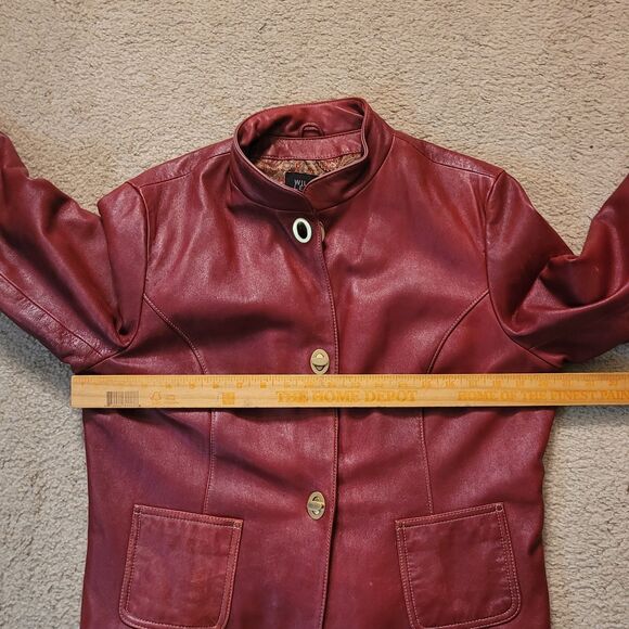 Wilsons Leather Jacket Womens L Red Old Money Moto Biker Bikercore Mock Collar - Picture 9 of 13